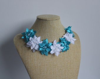necklace with fabric flowers sewn jewelry satin flowers jewelry fabric jewelry elegant necklace  beaded textile necklace