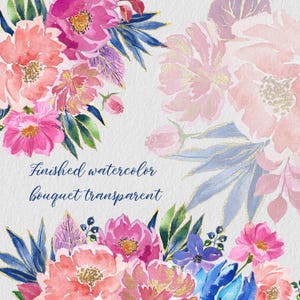 Flores pintadas à mão com aquarela e douramento. Buquês clipart prontos para convites e cartões.
