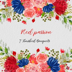7 Buquês de Flores em Aquarela – clipart PNG com fundo transparente, para cartões, convites, casamentos, sublimação, design digital
