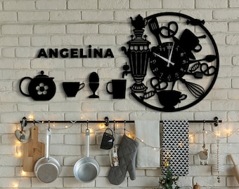Horloge murale en bois de cuisine silencieuse moderne personnalisée, horloge murale personnalisée unique pour le salon, l'entrée, la cuisine, cadeau de pendaison de crémaillère