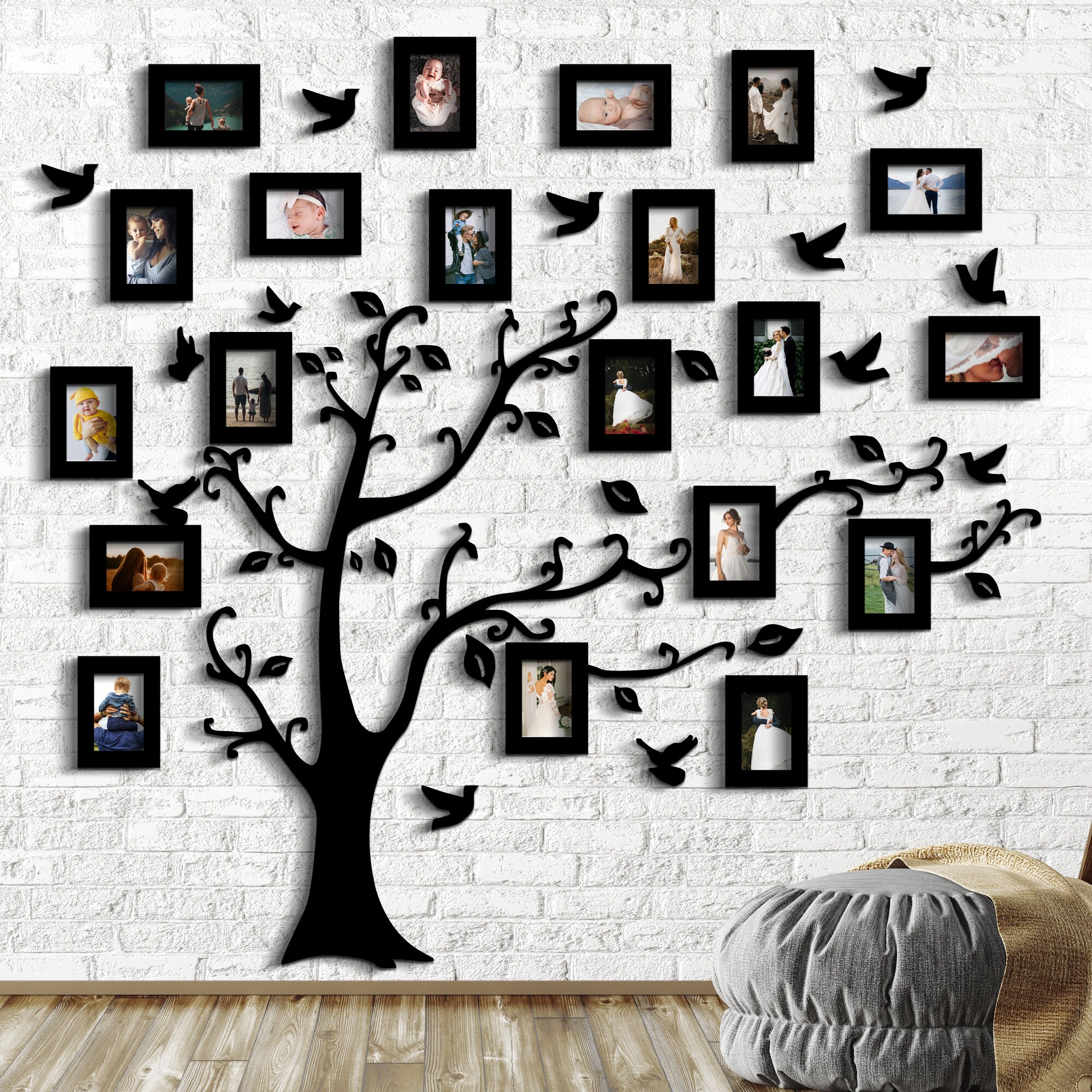 Large Modern Custom Family Tree With Photo Frames Wall Art, Wall ...