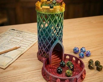 Torre de Dados Castle | Rolador de Dados para RPG de D&D | Bandeja Opcional | Cor Personalizada
