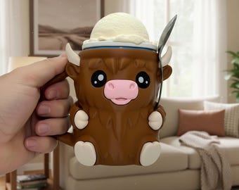 Pojemnik na lody Highland Cow | Rękaw deserowy z uchwytem na łyżeczkę