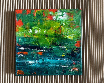 Paysage abstrait. Peinture acrylique sur toile tendue châssis bois. Original peint main, direct artiste. Art mural, décoration, idée cadeau