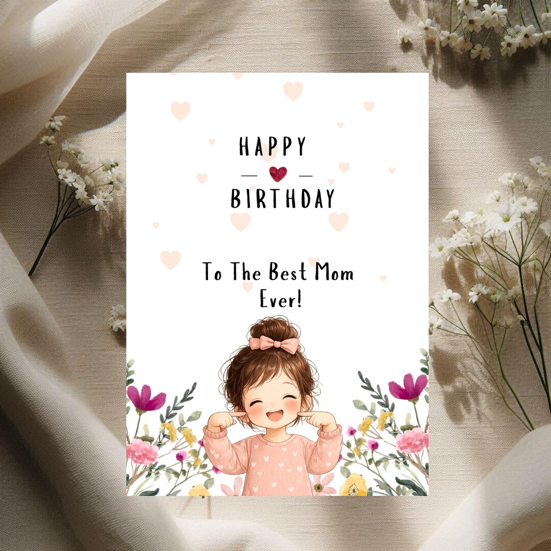 Mom Birthday Card Printable, Folded 5x7 Template, Editable Canva Card