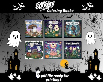 Spooky Coloring Book Bundle for Kids and Adults, 6 Printable Books PDF, Cozy Cute Witchy Halloween & Hygge Coloring Books