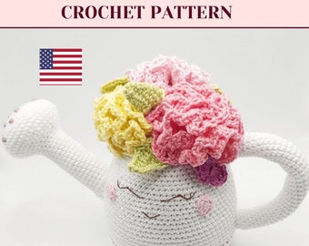 Amigurumi Watering Can Crochet Pattern with Flowers (PDF Pattern)