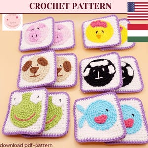 Patrón de crochet - Patrón de crochet para juego de memoria de animales, juego de cartas de memoria