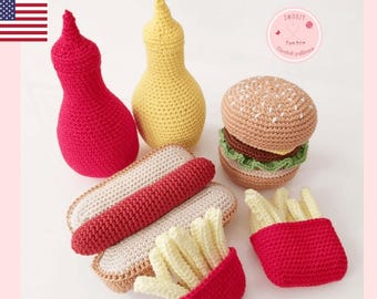 Crochet Fast Food Play Set Pattern: Hamburger, Hotdog, Fries (PDF Pattern)