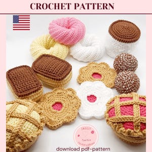 Crochet pattern, Crochet cakes pattern, Crochet Food play set, Amigurumi Food