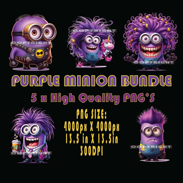 Purple Minion Bundle x 5 – Purple Minion PNG, Minion T-shirt design, Sublimation, Digital Design, Popular png, Trending png.