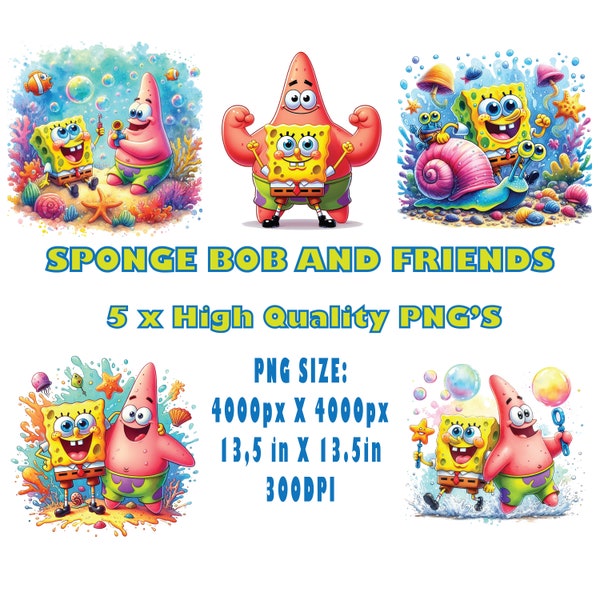 Bob and Friends x 5 Bundle PNG, Bob, Patrick and Gary, Trendy kids T-shirt Design, Kids Decor, Sublimation, Instant Download.