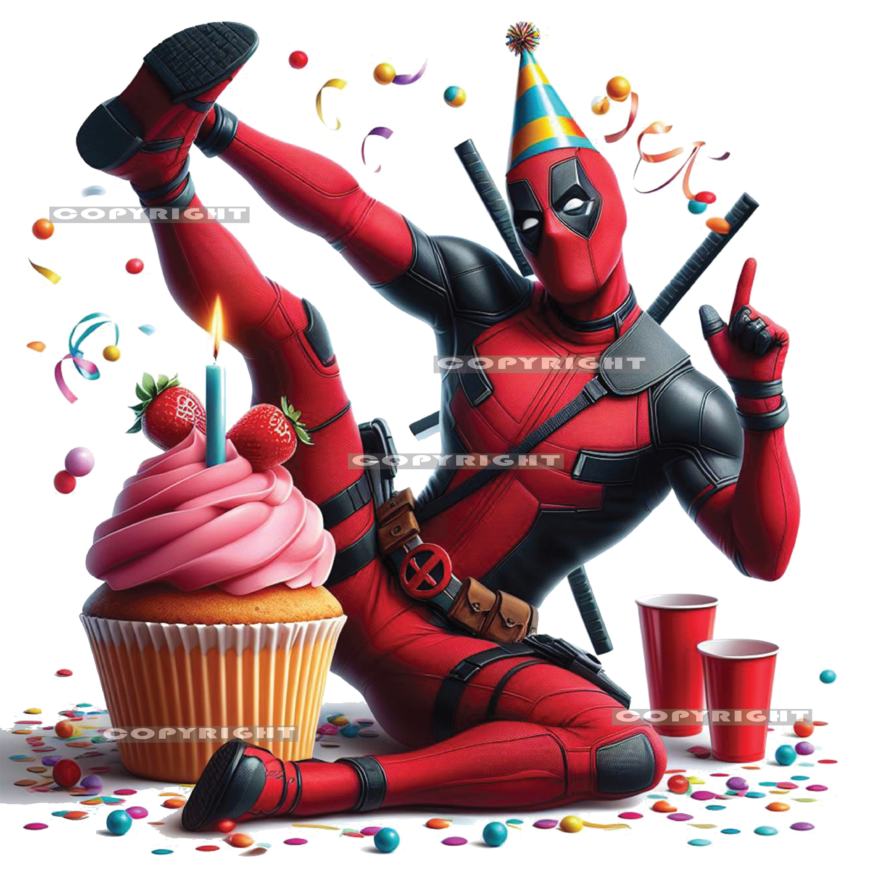 Deadpool Happy Birthday X 5 Bundle PNG, Deadpool Party, Birthday Card ...