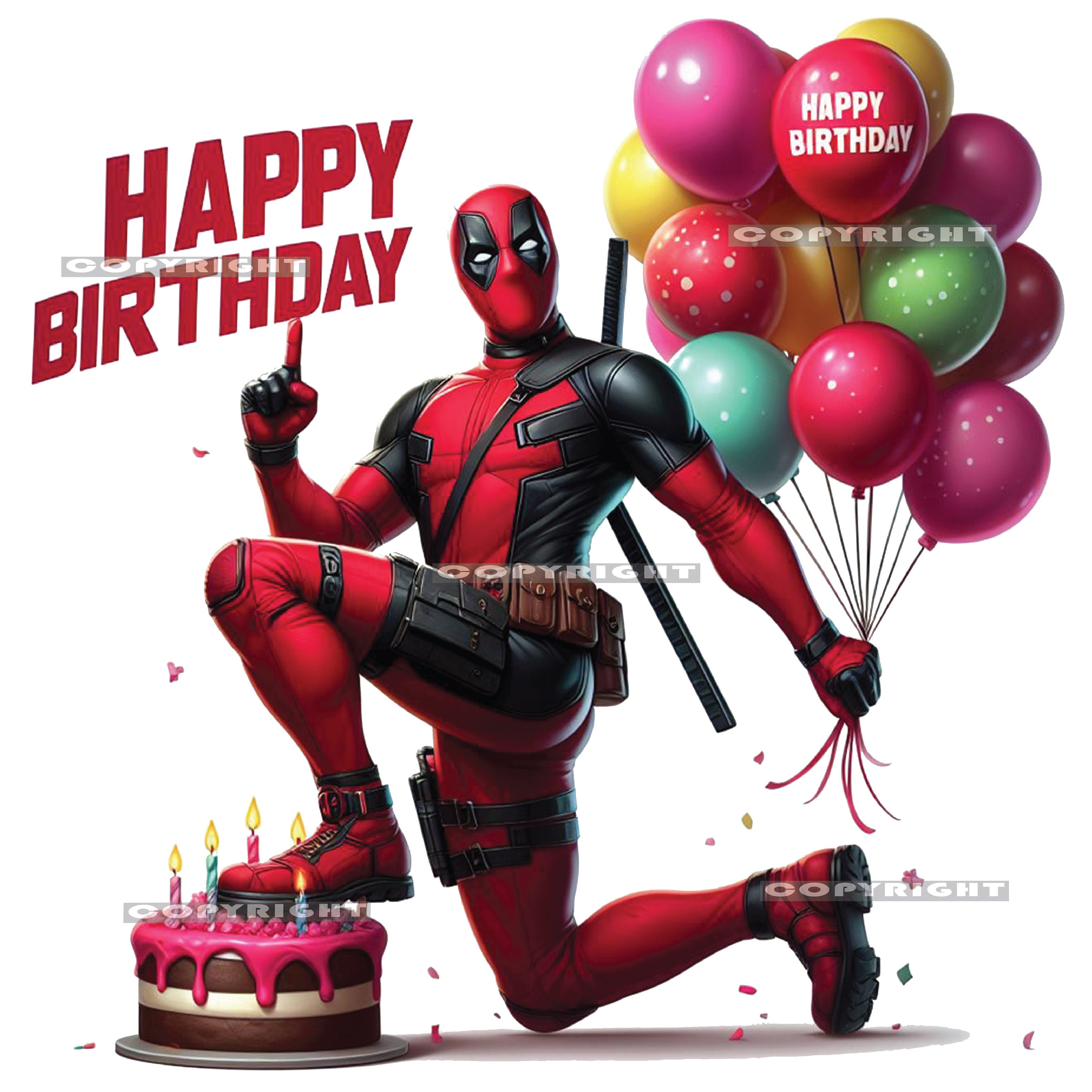 Deadpool Happy Birthday X 5 Bundle PNG, Deadpool Party, Birthday Card Design, Popular PNG ...
