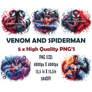 Venom and Spider man x 5 Bundle PNG, Venom Tshirt Design PNG, Popular PNG, Trending Teens T-shirt Design, Wall Art, Sublimation.