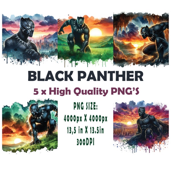 Superhero PNG x 5 Bundle, Black Panther Tshirt Design PNG, Popular PNG, Trending Teen T-shirt Design, Trendy Decor, Cake topper, Sublimation