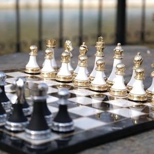Marble Patterned Chess Set, Premium Chess Set,Unique Metal and Plexy Chess Pieces,Metal Chess Figures, Chess Board, Chess Set Handmade