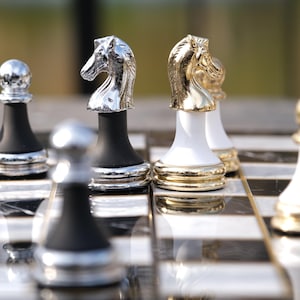 Premium Chess Set, Marble Patterned Chess Set, Unique Metal and Plexy Chess Pieces,Metal Chess Figures, Chess Board, Chess Set Handmade