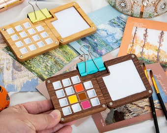 Mini palette en bois massif, Palette portable, Palette d'aquarelles, Outils de dessin, Cadeau pour peintre, Cadeau d'amitié, Cadeau d'anniversaire, Cadeau pour elle/lui