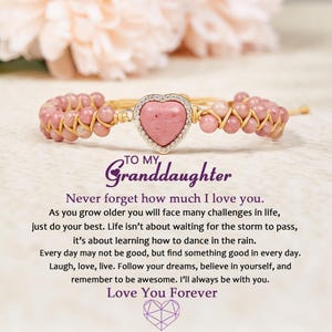 To My Granddaughter Heart Bracelet,Natural Stone Bead Bracelet For Granddaughter/Daughter,Handwoven Bracelet,Birthday Gift,Christmas Gift