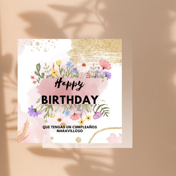 Printable birthday card, flower birthday, gift, special, special detail, Unique design with love, subtle design, sweetheart,