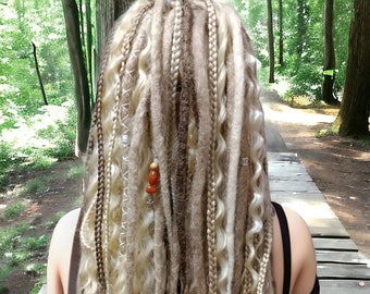 Boho Chic Dirty and Dark Blond Double Ended Synthetic Dreads - Versatile Dreadlock Extensions with loose curls