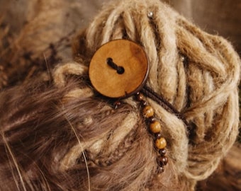 Wooden Button Dreadlock Tie – Handmade Boho Hair Holder