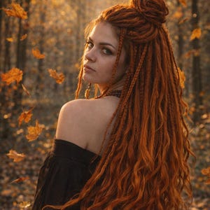 Copper Auburn Double Ended Dreadlock Extensions with Brushable Curls – Synthetic DE Dreads