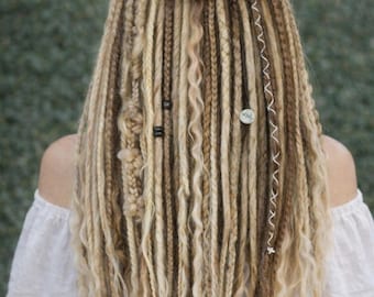 Dirty, Milky and Dark Ashy Blonde Boho Synthetic Dreadlock Extensions with Loose Curls