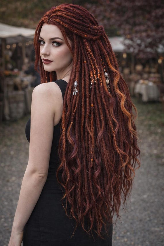 Auburn Copper Dreadlock Extensions With Curl Accents  display picture 2