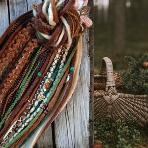 Boho Chic Brown, Blond and green Synthetic Crocheted Dreads Extensions Forester inspired Set