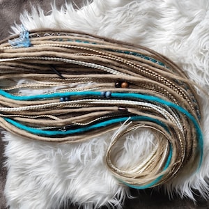 Boho Chic Synthetic Dreadlock Extensions: Blond Double Ended Dreads and Braids with teal accents