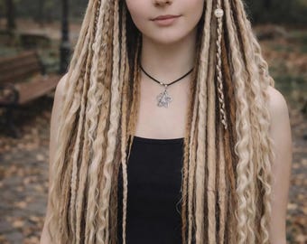 Dirty Blond Double Ended Dreadlock Extensions with Curls – Synthetic Boho Dreads