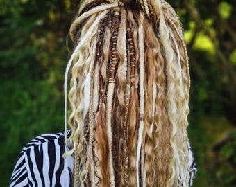 Boho Chic Dirty and Dark Blond Double Ended Synthetic Dreads - Versatile Dreadlock Extensions with loose curls