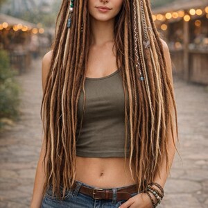 Przedłużanie dredów w kolorze brązowym i mlecznoblond - syntetyczne dredy i warkoczyki z podwójnymi końcami