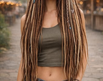 Brown and Milky Blonde Dread Extensions - Double Ended Synthetic Dreads and Braids
