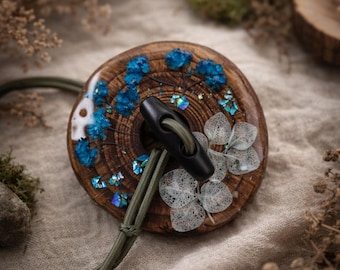 Handcrafted Wood Dreadlock Tie with real dried flowers with Rubber Band Button and Stick