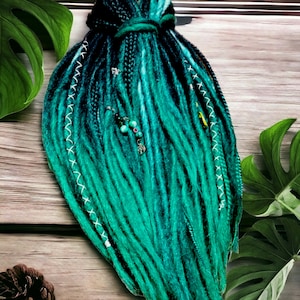 Handcrafted Black to Green Ombre Crocheted Dreads and Braids