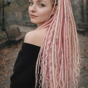 Roze en blonde dubbele dreadlock-extensies – gehaakte synthetisch boho-dreads
