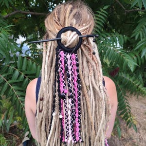 Bohemian Black and Pink Dreadlock Hair Jewelry - Handcrafted Tribal Dreadcuff