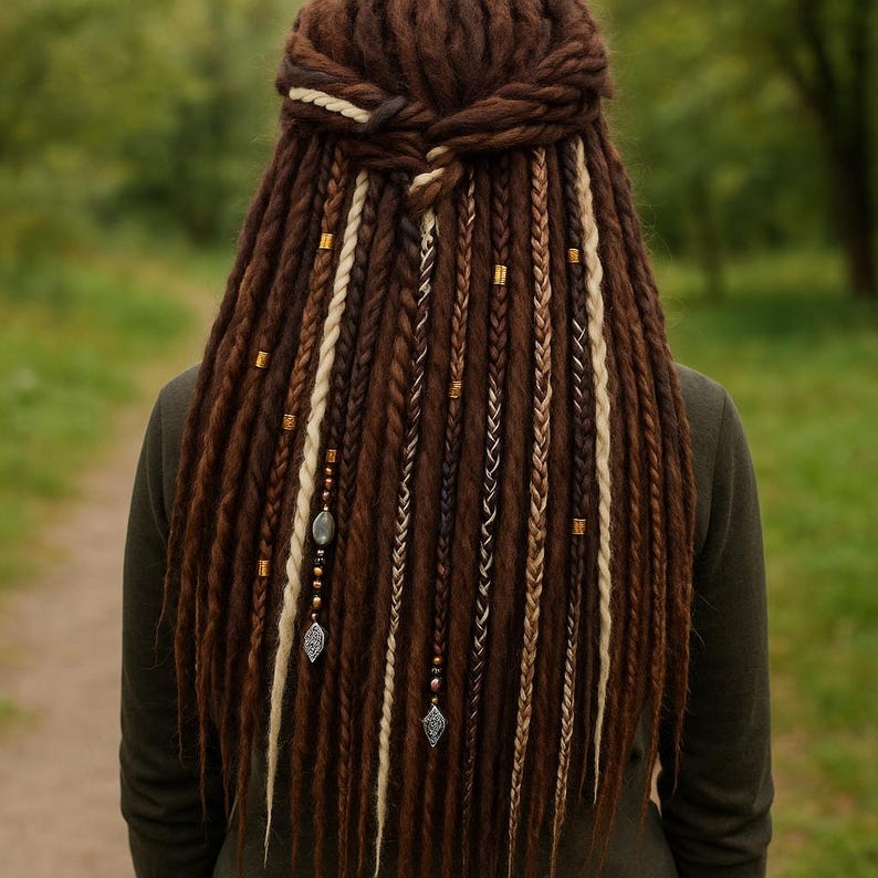 Dreadlock-Extensions in Mokkabraun und Milchblond – Synthetische Boho-Doppelend-Dreads Bild 19