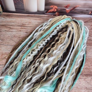Boho White & Teal Dreadlock Extensions: Synthetic Double Ended Dreads