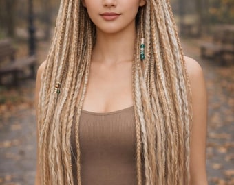 Dirty Blonde & Milky Blonde Double Ended Dreads with Loose Curls – Boho Synthetic Extensions