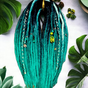 Vibrant Black to Green Ombre Crocheted Dreads and Braids Full Set - 50 Pieces