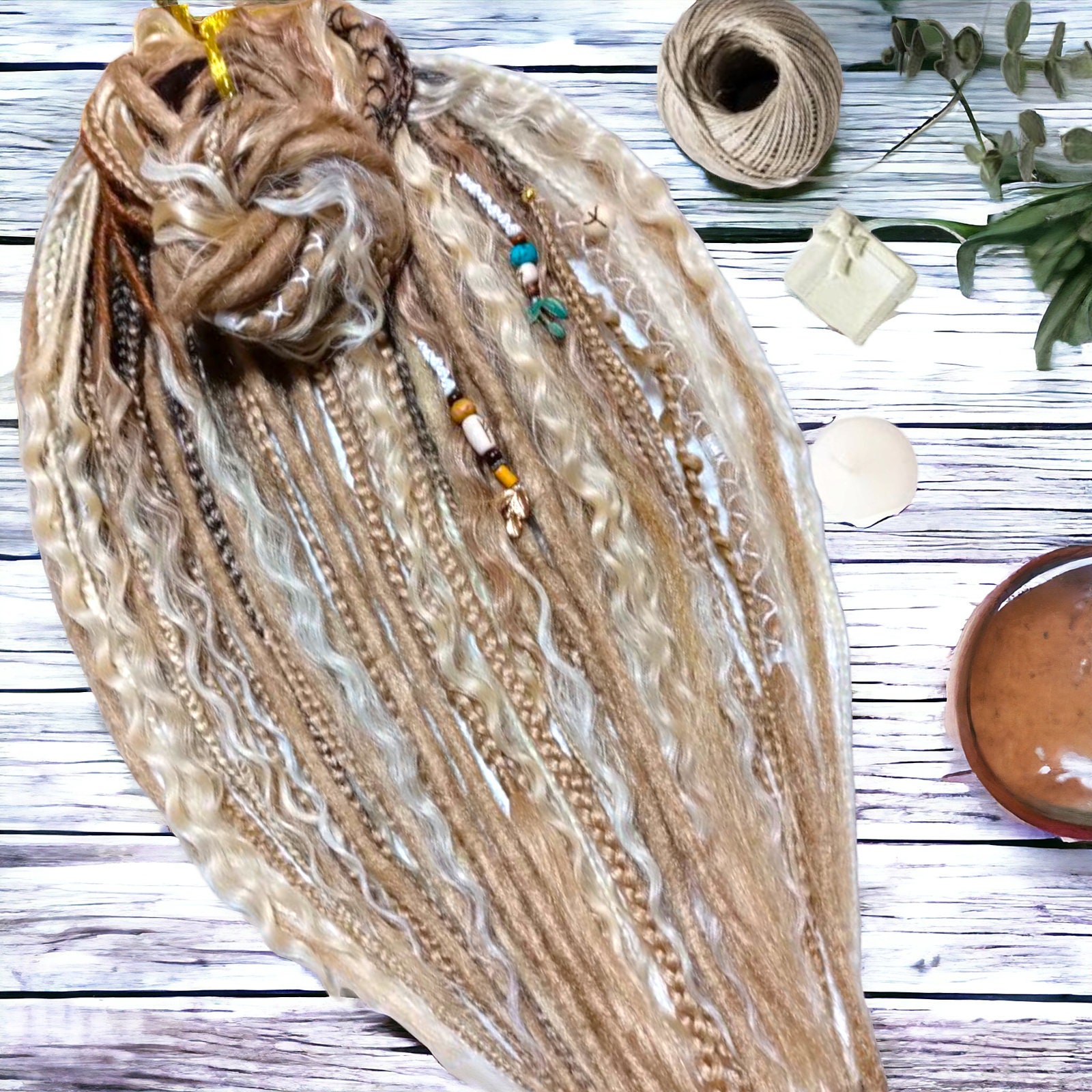 Boho Chic Dirty Blond Double Ended Synthetic Dreads - Versatile Dreadlock Extensions with loose curly hair