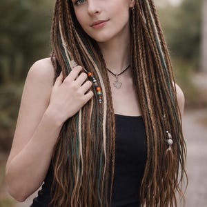 Boho Brown, Blonde and Green Synthetic Crocheted Dreadlock Extensions – Forester Inspired Set