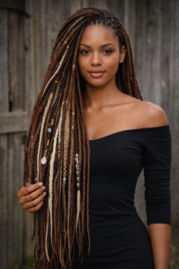 Brown Blonde Auburn Dread Dreadlock Hair Extension Copper Auburn Curly Dreadlock Extensions – Synthetic DE  main image 4