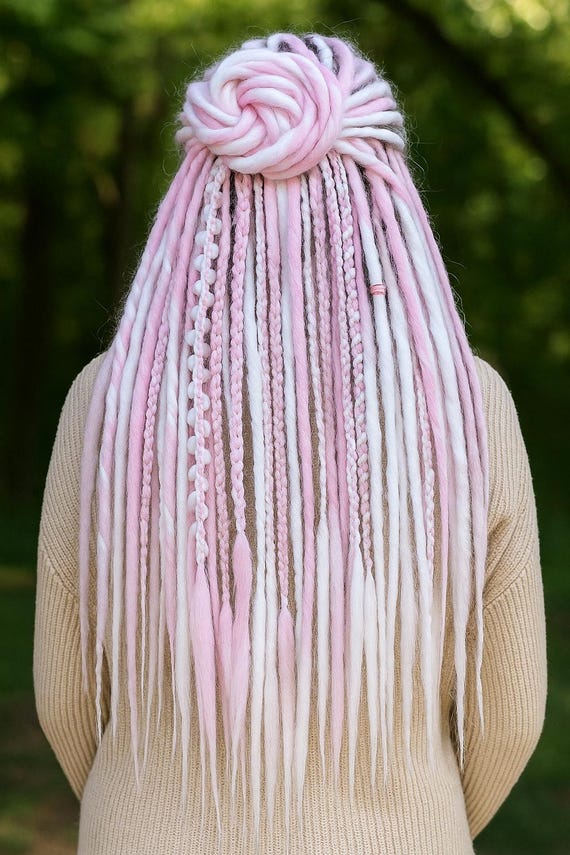 Pink and Snow White Double Ended Dread Extensions – Pastel