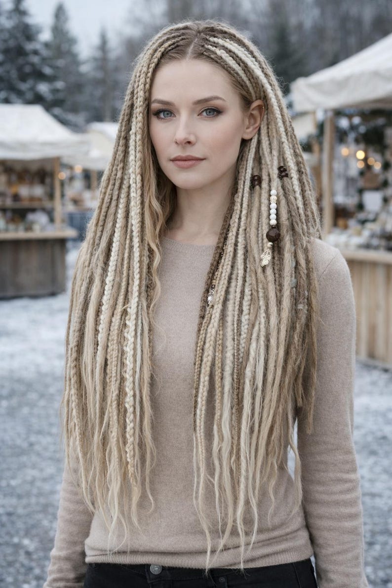 Dirty Blonde Dreads with Loose Curls – Double Ended Blonde Extensions image 8