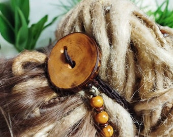 Wooden Button Dreadlock Tie – Handmade Boho Hair Holder